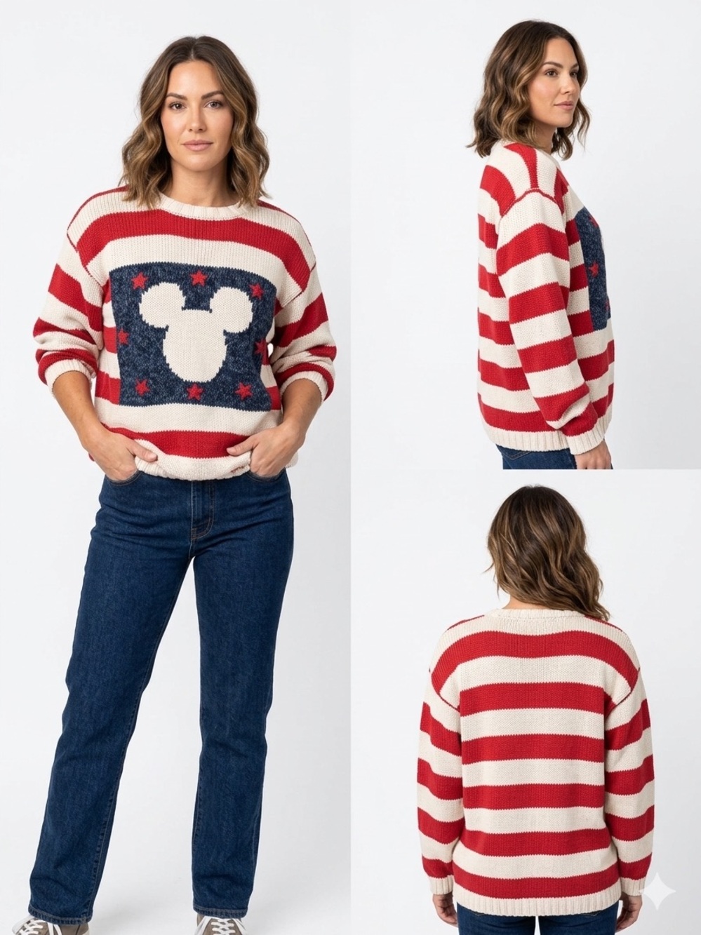 Vintage Disney Catalog Mickey Mouse Patriotic American Flag Knit Sweater XL